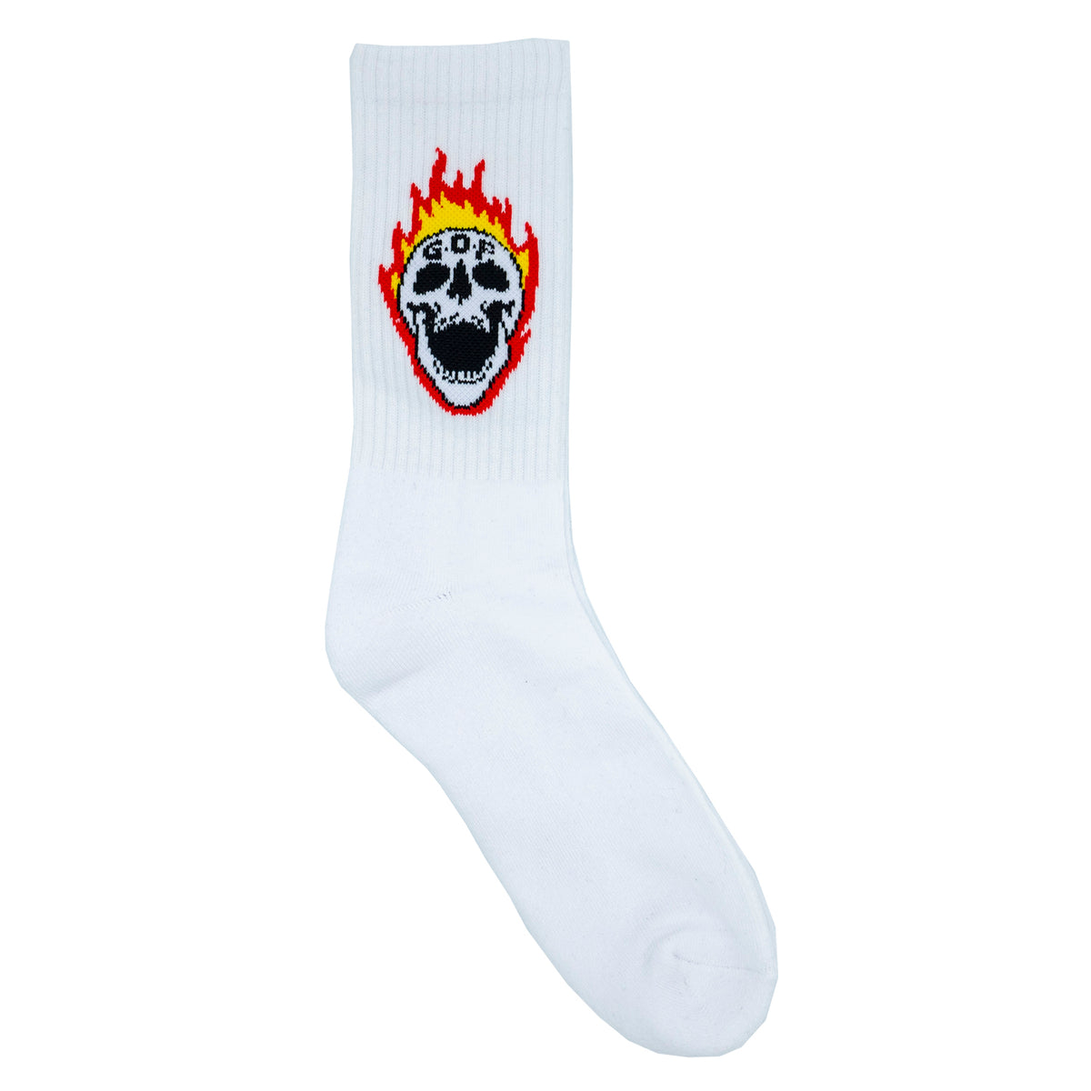 Flaming Skull Socks | White