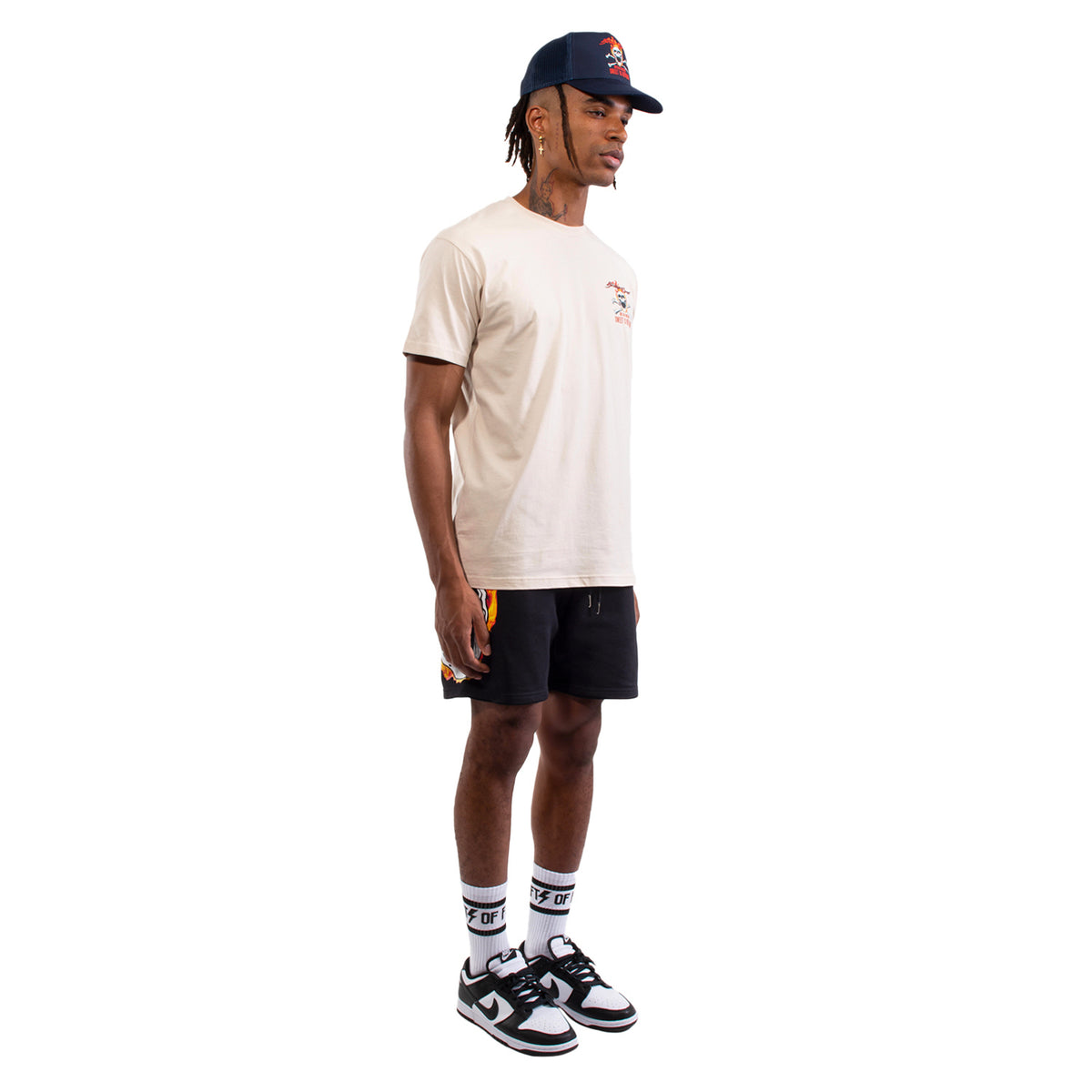 tan shirt and shorts