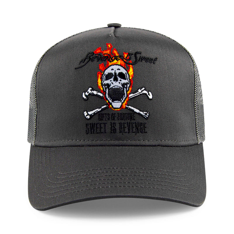 grey skull trucker hat
