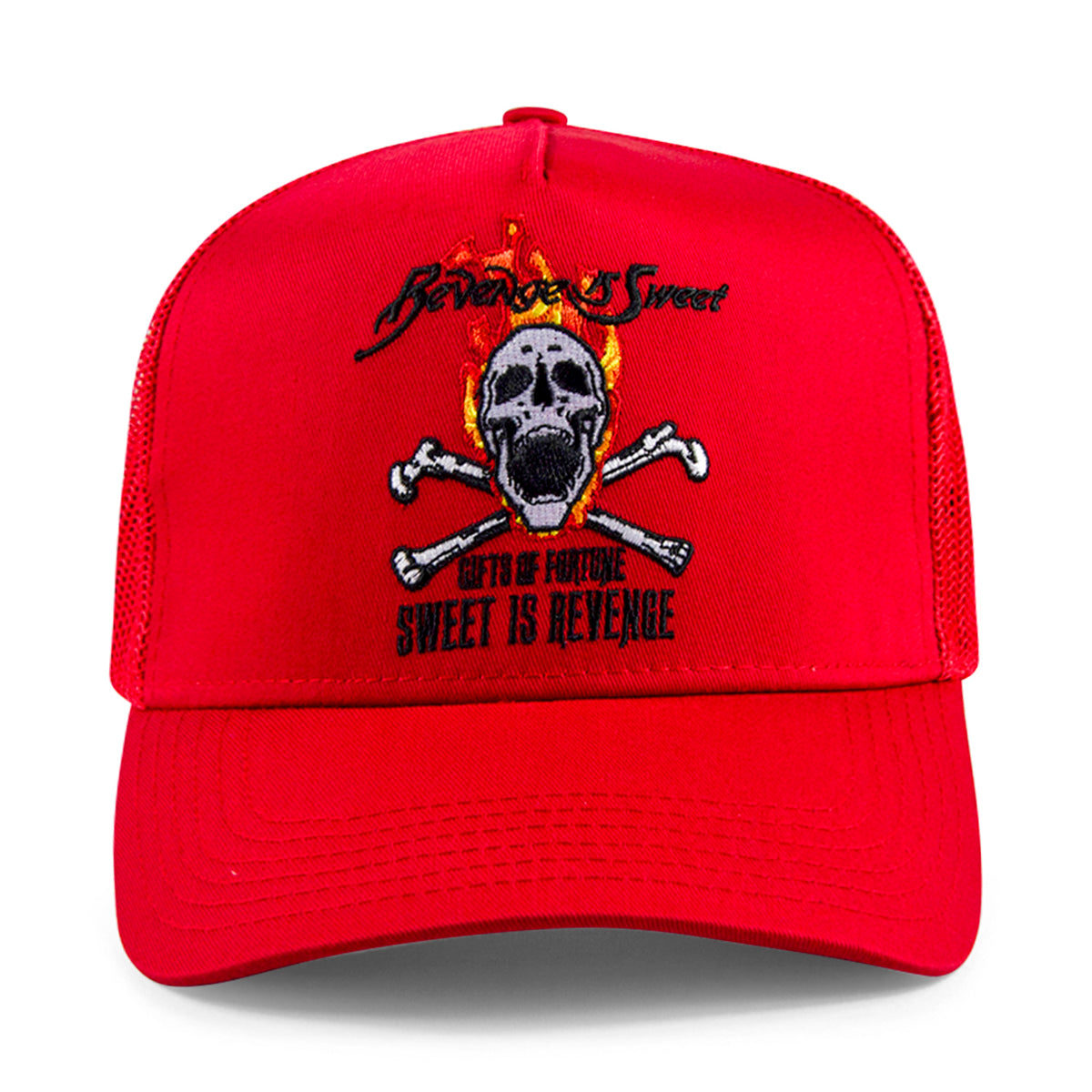 red trucker hat