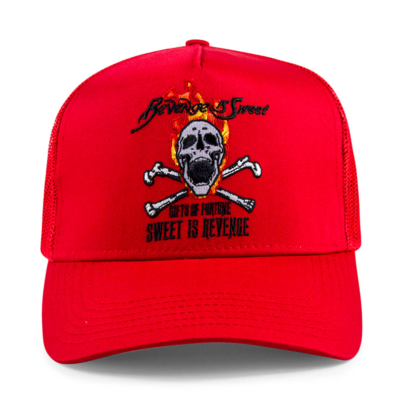 red trucker hat