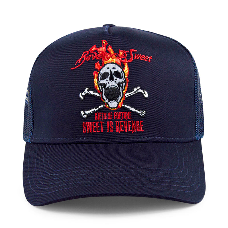 navy blue trucker