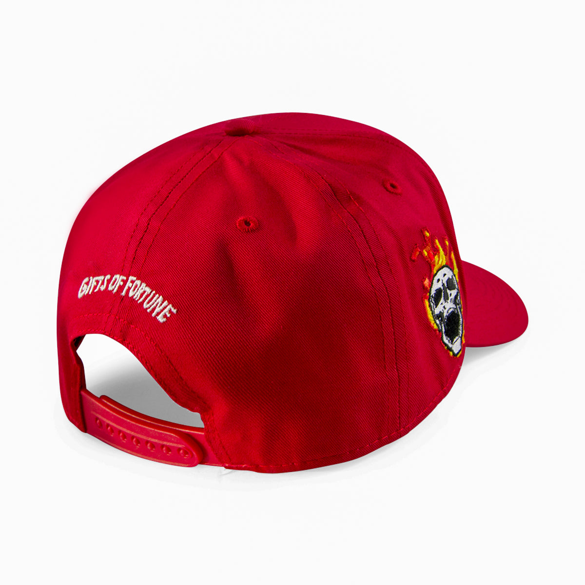 red snapback cap